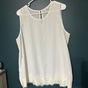 Cato White Sleeveless Blouse with Lace Hem
